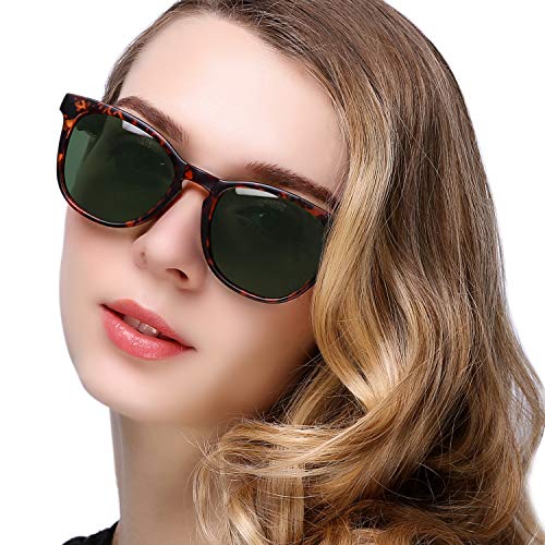 KANASTAL Ladies Sunglasses Vintage Polarised Sunglasses Women, Classic Retro Sun Glasses UV Protection - Green Lenses