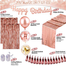 Load image into Gallery viewer, Rose Gold Party Decorations, Bachelorette Party, Balloons for Birthday Party Wedding ( Kit with Balloons, Tassel Garland, Foil Fringe Curtains, Gold Table Runner, Birthday Banner, Ribbons)
