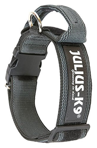 Julius-K9 Colour and Gray Collar with Handle, Safety Lock and Interchangeable Patch, 40 mm (38-53 cm), Black-Gray