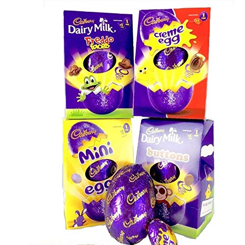 Cadbury Medium Easter Eggs Chocolate Gifts. Bundle of 4 Creme Buttons Mini Eggs