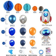 Load image into Gallery viewer, 92pcs Outer Space Balloon Arch Garland Kit, Blue Silver Orange Balloons and Astronaut Rocket Balloons Honeycomb Balls for Kids Birthday Party Decorations
