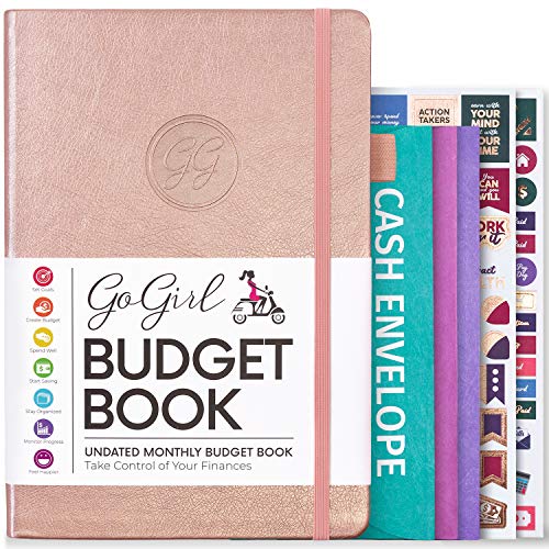 GoGirl Budget Book – Colorful Monthly Financial Planner Organizer. Budget Planner & Expense Tracker to Reach Financial Goals, Lasts 1 Year, Undated, Bonus 3 Cash Envelopes, A5 Hardcover – Rose Gold