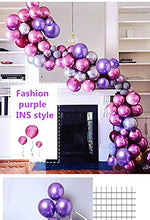 Load image into Gallery viewer, Captank Purple Metallic Balloons Rose Red Balloons Arch Garland Kit 60 pcs Chrome Silver Metallic Latex Light Purple Balloons Pink Balloon kit:16ft Balloon Strip Tape 100 Balloon Dot Glue
