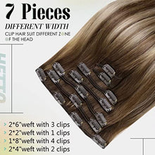 Load image into Gallery viewer, Hetto Clip in Hair Extensions Balayage Brown Human Hair Clip on Hair Extensions Real Remy Clip in Extensions Human Hair Dark Brown to Caramel Blonde 100g 18Inch #4/27/4
