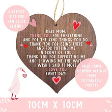 Load image into Gallery viewer, A present for mum | I love you mum present gifts | best mum ever in the world | handmade plaque presents | heart wooden hanging plaques | mother from daughter thank you | christmas

