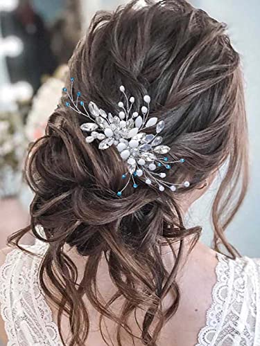 Vakkery Bride Wedding Hair Comb Slides Silver Crystal Hair Piece Rhinestone Bridal Hair Accessories for Women and Girls