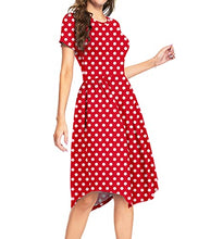 Load image into Gallery viewer, YUNDAI Women Polka Dot Casual Tunic Dress Pleated Loose Flowy Midi Dress with Pocket,M Red

