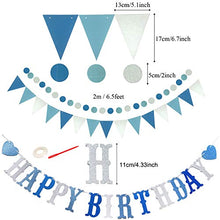 Load image into Gallery viewer, Recosis Birthday Party Decorations, Blue Party Decorations for Boy Men, Happy Birthday Banner, Curtains, Paper Pompoms and Fans, Garland, Confetti Balloons for Birthday Party Decorations
