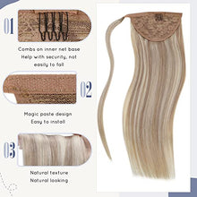 Load image into Gallery viewer, LaaVoo Blonde Highlight Ponytail Human Hair Extensions 14inch Remy Hair Extensions Highlighted Blonde Pony Tail Extensions Blonde Real Hair Ponytail Hair Extension Blonde 100% Remy Human Hair 70g
