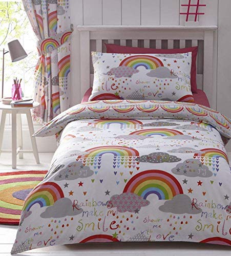 Kids Club Clouds and Rainbows Reversible Duvet Cover, cotton-blend, White, Single