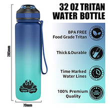 Load image into Gallery viewer, 1L Water Bottle 1 litre Drinks Bottles with straw and Motivational Time Markings;1ltr Large Sports Gym Leakproof Reusable Bpa Free Drinking Bottle; 1litre Daily Intake Tracker Measurements Men Women
