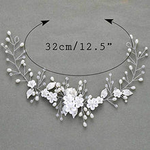 Load image into Gallery viewer, Vakkery Flower Bride Wedding Hair Vine Silver Pearl Hair Accessories Bridal Headband Headpiece for Women and Girls
