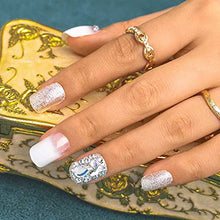 Load image into Gallery viewer, Sethexy White False Nail Glossy Squoval Fake Nails Glitter Rhinestone Nails with Glue 24Pcs Bling Acrylic Press on Nail Tips for Women and Girls
