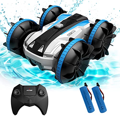 Tecnock Remote Control Car Boat Toy for Kids, 4WD Amphibious RC Vehicle, 2.4Ghz Off Road Electric Racing Stunt Boats, All Terrain Waterproof Car for Boys and Girls (Blue)