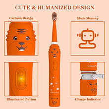 Load image into Gallery viewer, Rechargeable Toothbrush for Children, Sonic Toothbrush for Kids, Smart Electric Toothbrush for Boys Girls Age 3-12, 30s Reminder, 2 Mins Timer, 6 Modes, 2 Brush Heads, Cartoon Design, USB Charging
