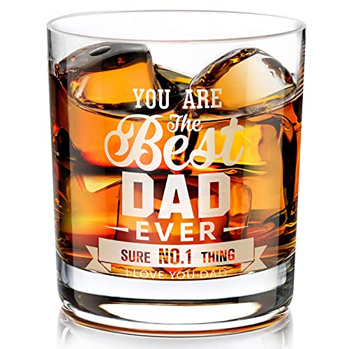 Gifts for Dad Whiskey Glass, Personalised Whiskey Tumbler Gift for Father's Day, Birthday, Anniversary for Men, Dad, Husband, Grandpa, Best Dad Ever Whiskey Glass with 4 Greeting Cards - 10 Oz