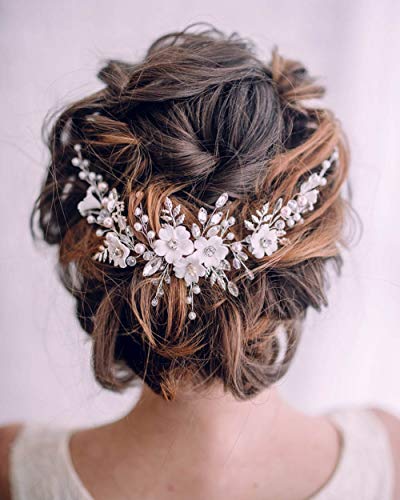 Simsly Bride Hair Wedding Hair Vines, Crystal Headpieces Flower Headband Bridal Hair Pieces, Pearl Hair Accessories for Women and Girls Hair Styling Accessories(Silver)