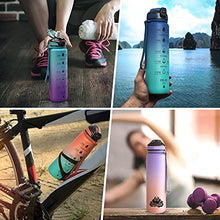 Load image into Gallery viewer, 1L Water Bottle 1 litre Drinks Bottles with straw and Motivational Time Markings;1ltr Large Sports Gym Leakproof Reusable Bpa Free Drinking Bottle; 1litre Daily Intake Tracker Measurements Men Women
