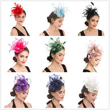 Load image into Gallery viewer, Fascinator Hat Feather Mesh Net Veil Party Hat Flower Derby Hat with Clip and Hairband for Women, Mittel, A2-Floral Mesh Pink

