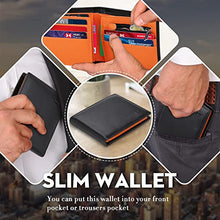 Load image into Gallery viewer, TEEHON® Wallets Mens Slim Genuine Leather RFID Blocking Wallet Mens with 11 Card Holder, 2 banknote compartments, Coin Pocket, ID Window, Minimalist Wallets for Men with Gift Box - Black and Orange
