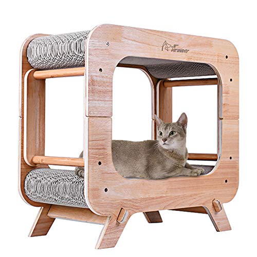 JR Knight Cat Scratching Post, Cat Bed,Wooden Cat House,Kitten Bed, Cat Scratching Pad for Furniture Protection