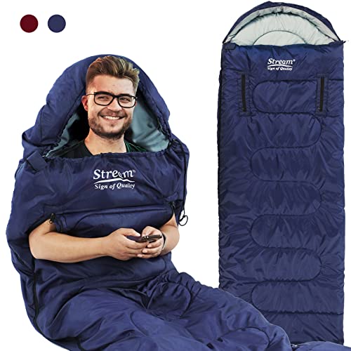 Camping Sleeping Bag - 3 Season Warm & Cool Weather - Lightweight Waterproof Sleeping Bag with Zippered Holes for Adults & Kids - Camping,Traveling, Music Festival and Outdoors (blue)