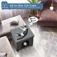Load image into Gallery viewer, BRIAN &amp; DANY Collapsible Cat Cave for Indoor Cats, Multifunctional Cube Cat House with Cat Scratch Board &amp; Ball, 37.5 x 32.5 x 36 cm, Gray
