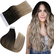 Load image into Gallery viewer, Easyouth Ombre Tape in Hair Extensions Balayage Hair Jet Black to Brown and Blonde Tape in Extensions 14 Inch 40g 20Pcs Tape Human Hair
