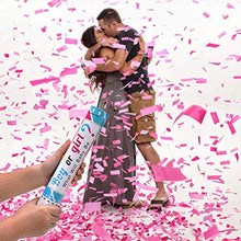 Load image into Gallery viewer, Gender Reveal Confetti Cannon Poppers 2 Pink and 2 Blue Boy or Girl 12 Inch Shooter with Biodegradable Confetti for Baby Gender Reveal Party Announcement
