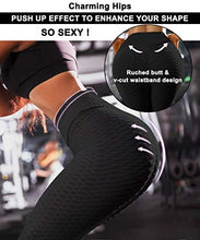 Load image into Gallery viewer, JUNMOUYI TIK Tok Honeycomb Gym Leggings for Women High Waist Tummy Control Scrunch Butt Lift Workout Waffle Leggings Black
