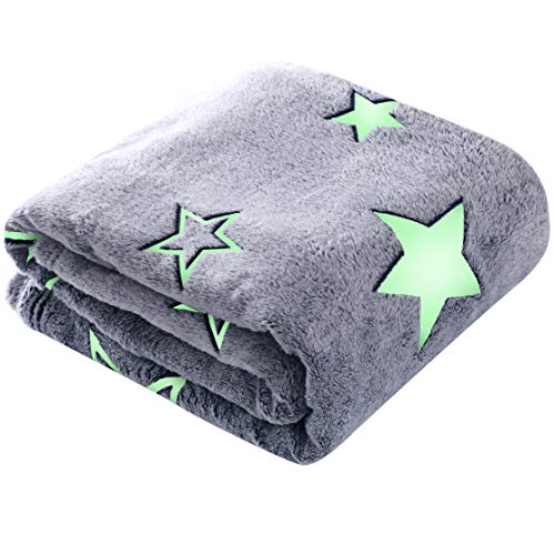 Winthome Glow in The Dark Blanket, Soft Flannel Fleece Blanket, All Season Throw Blanket for Kids (Grey, 130x170cm)
