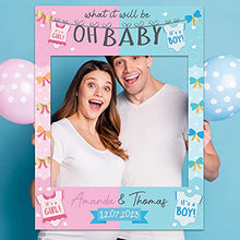 Load image into Gallery viewer, Gender Reveal Baby Shower Personalised Selfie Frame (Girl or Boy - Washing Line)
