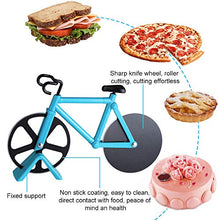 Load image into Gallery viewer, ZAWTR Bicycle Pizza Cutter, Bike Pizza Cutter Novelty Pizza Wheel Slicer, Dual Stainless Steel Pizza Knife Super Sharp Blades with Non-Stick Coating &amp; Kickstand, Kitchen Gadgets Party Supplies (Blue)
