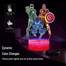 Load image into Gallery viewer, Spiderman Toys Night Light for Kids, ONXE 3D Illusion Lamp Touch Control Dynamic Colors Changing with 3 Pattern Kids Toys for Captain America Iron Man Gifts for Men Boys (Superhero)
