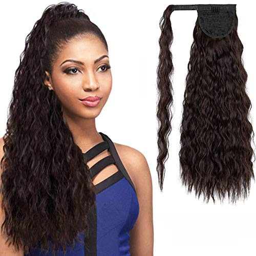 DODOING Kinky Curly Wrap Around Yaki Ponytail Extension Long Wavy Synthetic Hair Extensions Clip in Ponytail for Women Beauty and Fashion