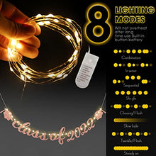 Load image into Gallery viewer, Graduation Party Decorations Class of 2022 Glittery Banner with 8 Modes LED String Lights, 2022 Congratulations Grad Party Decor Supplies (Rose Gold)
