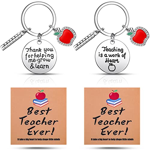 4 Pieces Teacher Appreciation Gifts Set 2 Teacher Keychains 2022 Graduation Keyring Gifts You Gifts Thank You Gifts with 2 Teacher Blessing Cards for Teacher's Day Birthday (Elegant Style)
