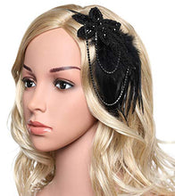 Load image into Gallery viewer, Coucoland Vintage 1920s Headband 1920s Headpiece Feather Beaded Headband Crystal Flapper Headpiece Great Gatsby Costume Accessories Roaring 20's Accessories (Black)
