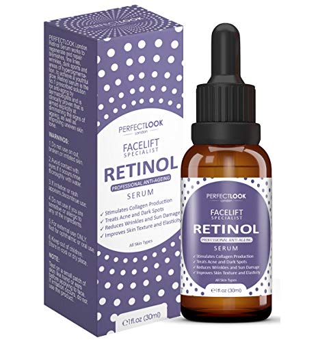Retinol Serum High Strength with Hyaluronic Acid - FACELIFT SPECIALIST by PERFECT LOOK LONDON. Professional Anti Ageing and Anti Wrinkle for Face. Treats Acne Scars, Fine Lines and Dark Circles