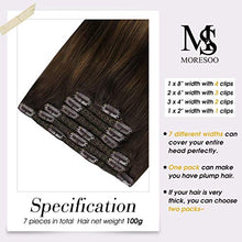 Load image into Gallery viewer, Moresoo Real Hair Extensions Clip in Human Hair Dark Brown Hair Extensions 16 Inch Balayage Clip in Hair Extensions Dark Brown to Medium Brown Ombre Hair Clip Ins 120Grams 7PCS
