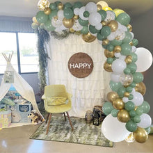 Load image into Gallery viewer, balloon arch，121Pcs Olive Green Balloon Garland Arch Kit,With Confetti Balloon and olive green, white, gold latex balloons,Suitable for boy and girl birthday party，Baby Shower Decorations
