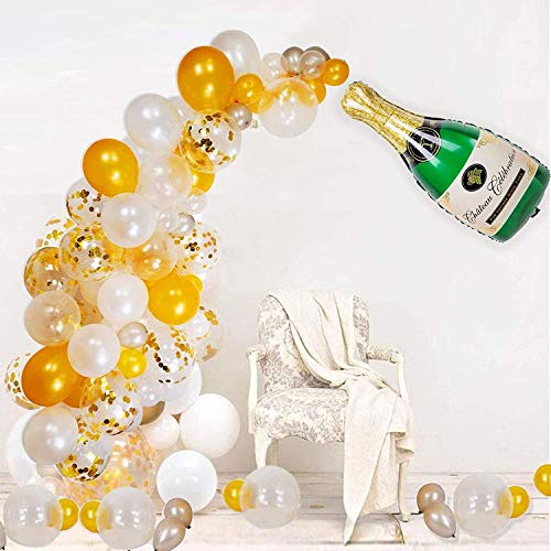 GuassLee 97Pcs Champagne Balloon Arch Garland Kit - 40 Inch Giant Champagne Balloons and Gold Confetti balloons Clear Silver Balloons for New Year Party Wedding Birthday Graduation