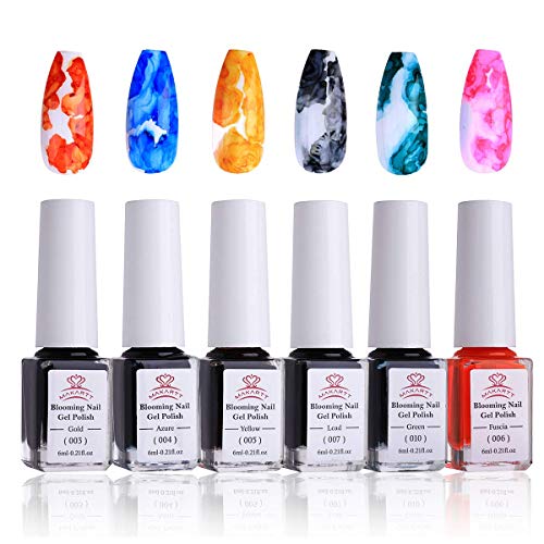 Makartt Blooming Gel Nail Polish 6 Colors Set, Nail Ink Magic Watercolor Blossom Red Pink Blue Green Marble Floral Print Nail Design Summer