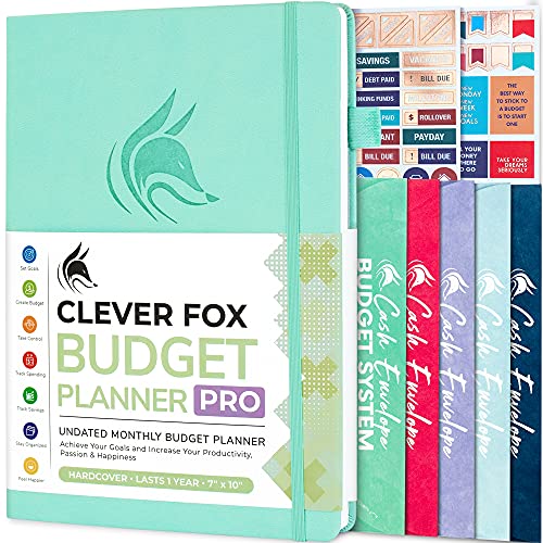 Clever Fox Budget Planner Pro – Financial Organizer + Cash Envelopes. Monthly Finance Journal, Expense Tracker & Personal Account Book, Undated, 18cm x 25cm – Mint Green