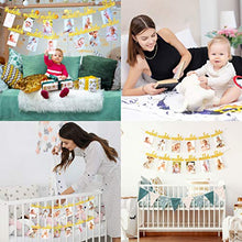 Load image into Gallery viewer, Baby Milestone Blanket With Birthday Banner | Monthly Photo Mat for Boy or Girl, Unisex | Age Mat | Personalised Baby Shower Present for New Mums | Moon &amp; Stars Theme | Includes Year Banner
