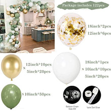 Load image into Gallery viewer, balloon arch，121Pcs Olive Green Balloon Garland Arch Kit,With Confetti Balloon and olive green, white, gold latex balloons,Suitable for boy and girl birthday party，Baby Shower Decorations
