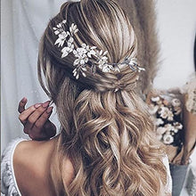 Load image into Gallery viewer, Unicra Bride Wedding Hair Vine Silver Floral Headpiece Pearl Bridal Headband Leaf Hair Accessories for Women and Girls
