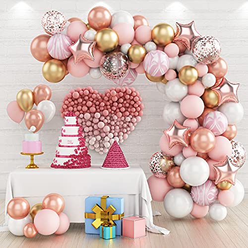 Rose Gold Balloon Arch Kit, 82pcs Pink Rose Gold Balloon Garland Arch Kit, Metallic Gold Latex Balloons Confetti Balloon for Birthday Wedding Party Decorations