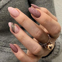 Load image into Gallery viewer, Brishow Coffin False Nails Short Fake Nails Gold Glitter Press on Nails Ballerina Acrylic Full Cover Stick on Nails 24pcs for Women and Girls (b)
