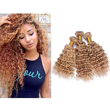 Load image into Gallery viewer, Mila 3 Bundles Human Hair Weave Deep Wave 27# Honey Blonde 7A Brazilian Virgin Curly Hair Bundles Extensions 100g/Bundles (12&quot;14&quot;16&quot;)
